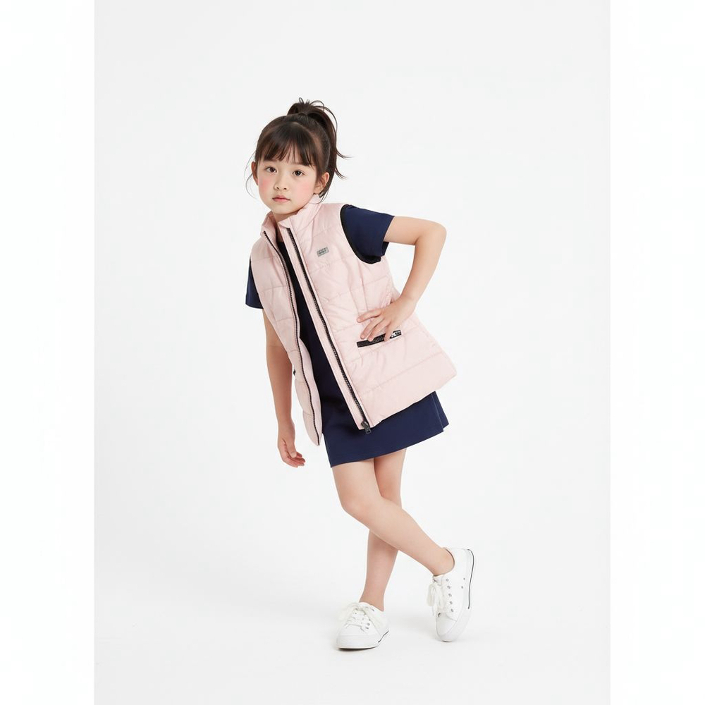 Girls Gorpcore Calvin Klein Jeans Pastel Pink Puffer Vest S6 with Black Trim